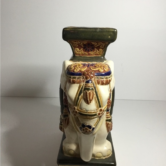 Vintage Ceramic Glazed Elephant Statue Plant Stand Book End - Picture 2 of 6